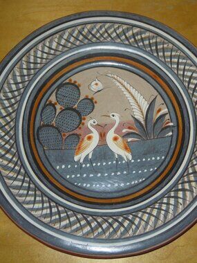 Vintage Mexican Mexico Tonala Folk Art Pottery Wall Plate Plaque Bird 12”